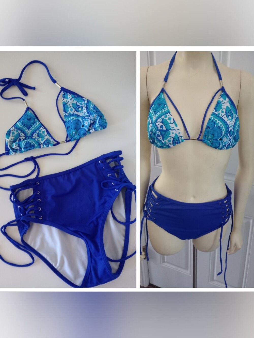 Venus 2piece Bikini Cobalt Paisley Bottom Sz 10 / Top Sz C (32D/34C/36B)